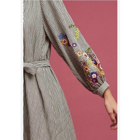 Anthropologie Lindsey Embroidered Tunic Dress Stripe Floral Sleeves M - Picture 2 of 8
